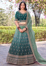 Load image into Gallery viewer, Teal Silk A Line Lehenga Choli
