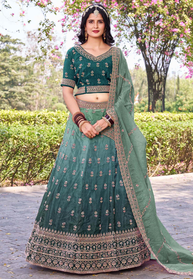 Teal Silk A Line Lehenga Choli