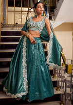 Load image into Gallery viewer, Teal Silk Circular Lehenga Choli
