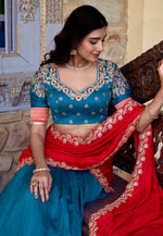 Load image into Gallery viewer, Teal Silk Circular Lehenga Choli
