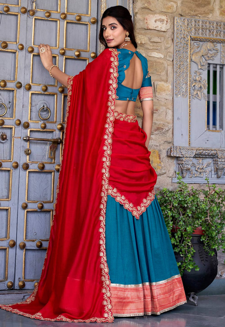 Teal Silk Circular Lehenga Choli