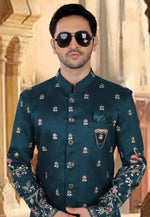 Load image into Gallery viewer, Teal Silk Indo Western Sherwani
