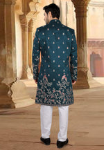 Load image into Gallery viewer, Teal Silk Indo Western Sherwani
