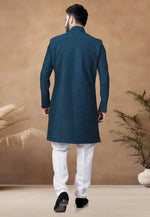 Load image into Gallery viewer, Teal Silk Indo Western Suit
