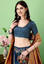 Load image into Gallery viewer, Teal Silk Jacquard Circular Lehenga Choli
