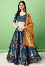 Load image into Gallery viewer, Teal Silk Jacquard Circular Lehenga Choli
