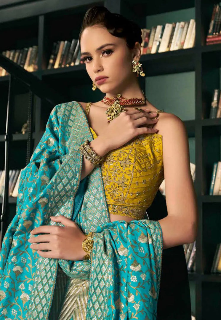 Teal Silk Lehenga Choli