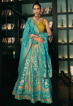 Load image into Gallery viewer, Teal Silk Lehenga Choli
