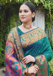 Teal Silk Paithani Saree