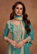 Load image into Gallery viewer, Teal Silk Pakistani Suit
