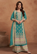 Load image into Gallery viewer, Teal Silk Pakistani Suit

