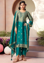 Load image into Gallery viewer, Teal Silk Pakistani Suit
