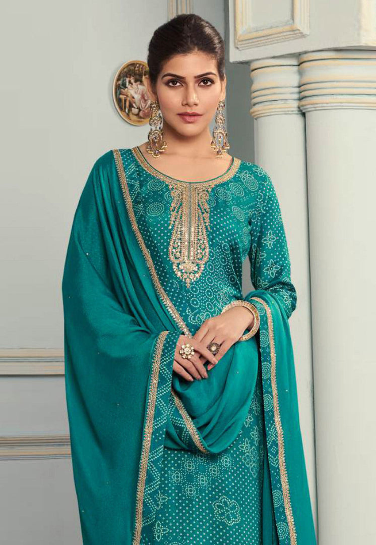 Teal Silk Palazzo Suit
