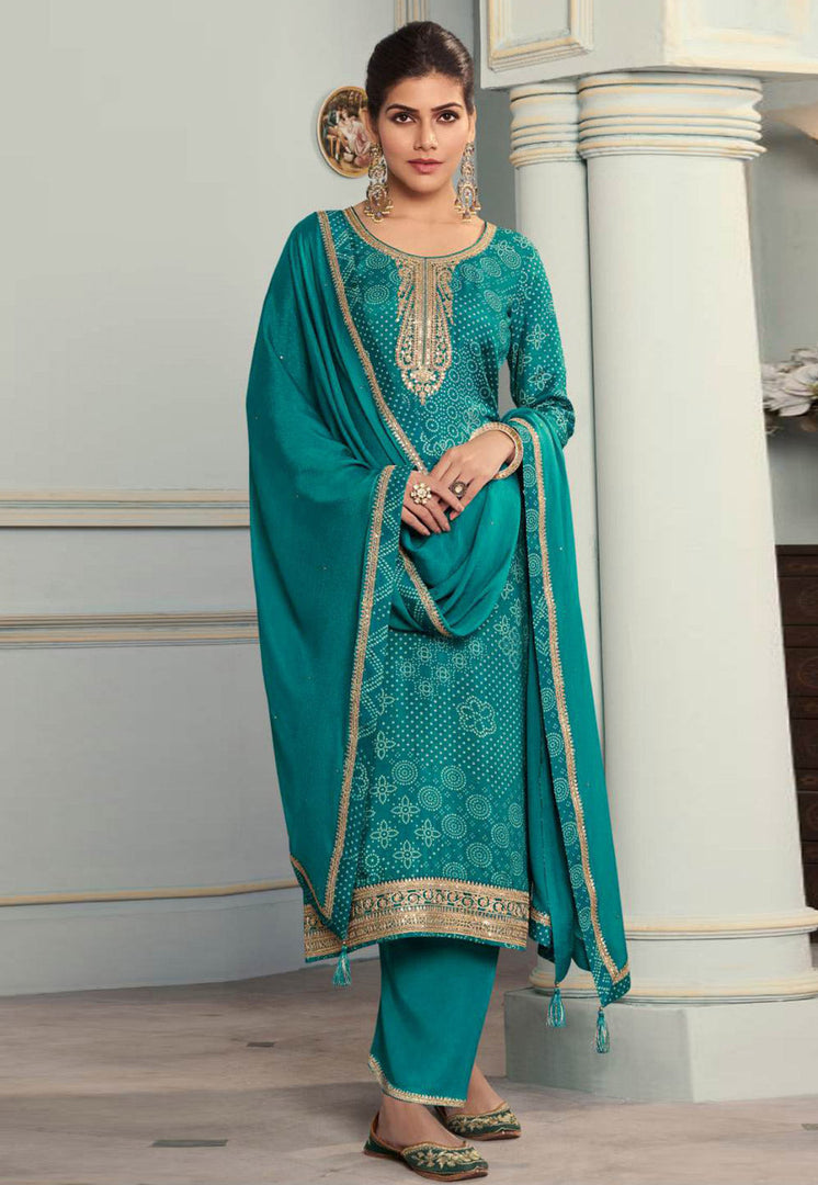 Teal Silk Palazzo Suit