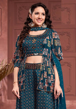 Load image into Gallery viewer, Teal Silk Palazzo With Crop Top
