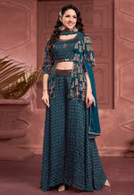 Load image into Gallery viewer, Teal Silk Palazzo With Crop Top
