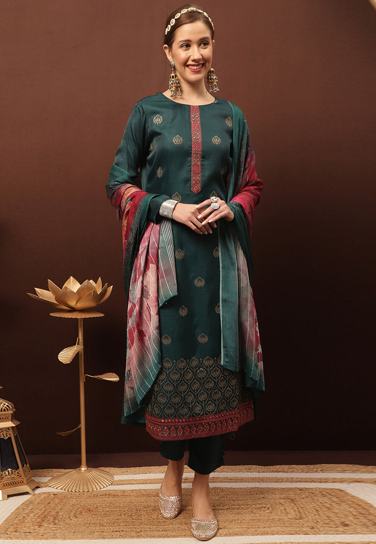 Teal Silk Pant Style Suit
