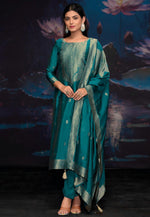 Load image into Gallery viewer, Teal Silk Pant Style Suit
