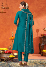 Load image into Gallery viewer, Teal Silk Readymade Anarkali Suit
