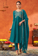 Load image into Gallery viewer, Teal Silk Readymade Anarkali Suit
