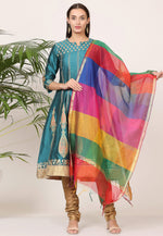 Load image into Gallery viewer, Teal Silk Readymade Churidar Salwar Suit
