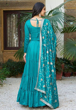 Load image into Gallery viewer, Teal Silk Readymade Long Anarkali Suit
