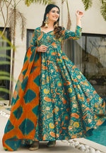 Load image into Gallery viewer, Teal Silk Readymade Long Anarkali Suit
