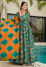 Load image into Gallery viewer, Teal Silk Readymade Long Anarkali Suit
