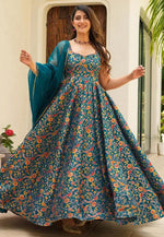 Load image into Gallery viewer, Teal Silk Readymade Long Anarkali Suit
