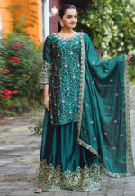 Load image into Gallery viewer, Teal Silk Readymade Long Choli Lehenga

