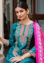 Load image into Gallery viewer, Teal Silk Readymade Pakistani Suit
