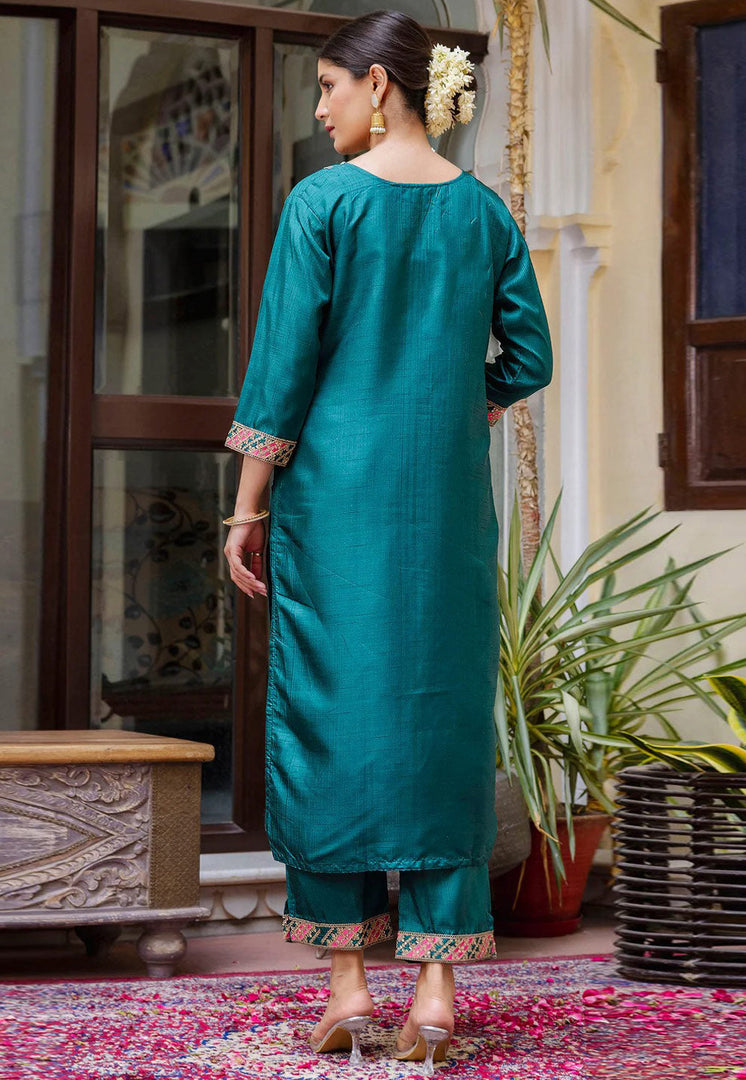 Teal Silk Readymade Pakistani Suit