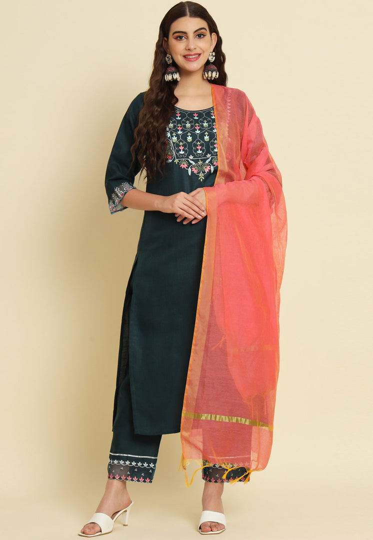 Teal Silk Readymade Pakistani Suit