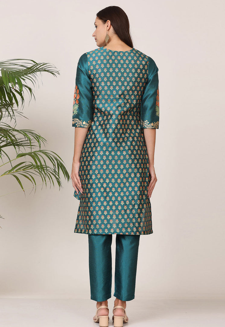 Teal Silk Readymade Pakistani Suit