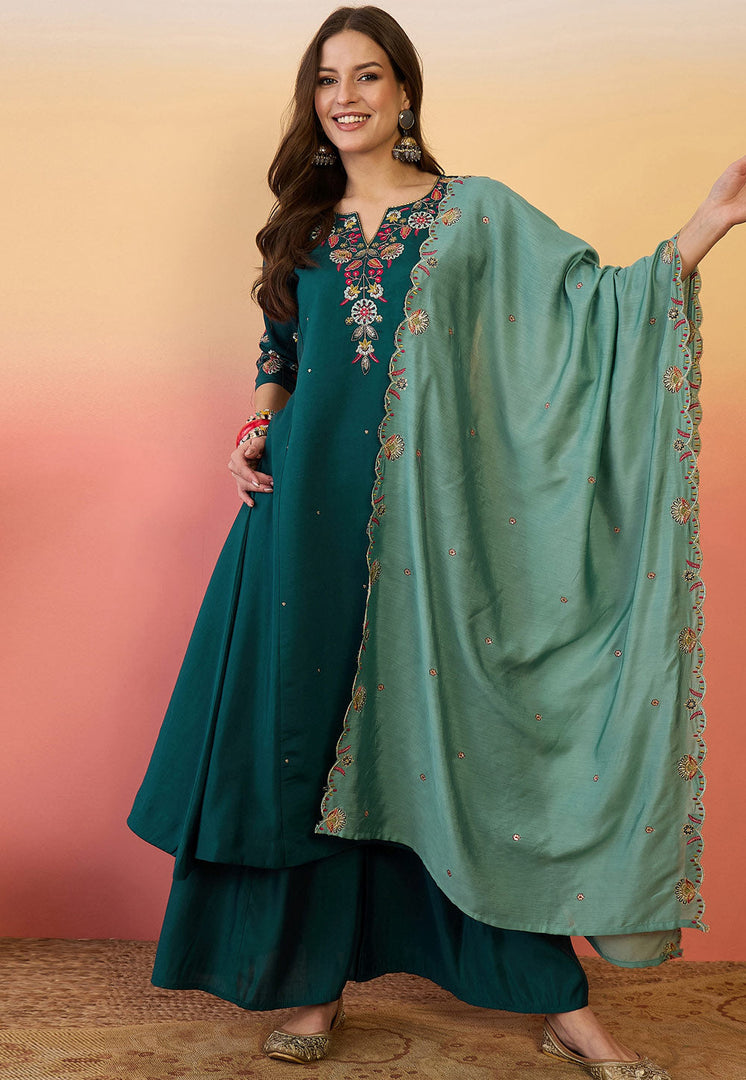 Teal Silk Readymade Pakistani Suit