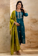 Load image into Gallery viewer, Teal Silk Readymade Pant Style Suit
