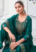 Load image into Gallery viewer, Teal Silk Readymade Pant Style Suit
