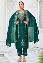 Load image into Gallery viewer, Teal Silk Readymade Pant Style Suit
