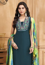 Load image into Gallery viewer, Teal Silk Readymade Pant Style Suit
