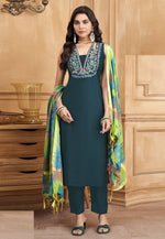 Load image into Gallery viewer, Teal Silk Readymade Pant Style Suit
