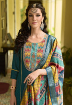 Load image into Gallery viewer, Teal Silk Readymade Pant Style Suit
