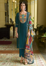 Load image into Gallery viewer, Teal Silk Readymade Pant Style Suit
