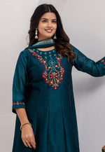 Load image into Gallery viewer, Teal Silk Readymade Pant Style Suit
