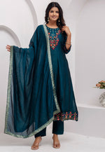 Load image into Gallery viewer, Teal Silk Readymade Pant Style Suit
