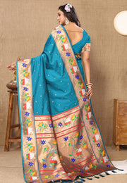 Teal Silk Saree With Blouse