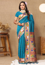 Load image into Gallery viewer, Teal Silk Saree With Blouse
