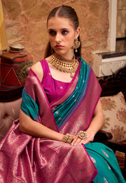 Teal Silk Saree With Blouse