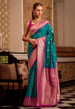 Load image into Gallery viewer, Teal Silk Saree With Blouse

