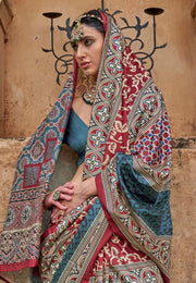 Teal Silk Saree With Blouse