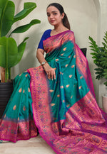 Load image into Gallery viewer, Teal Silk Saree With Blouse
